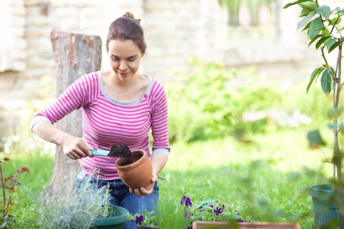 Inspection of a garden showing maintained lawn and accessible pathway